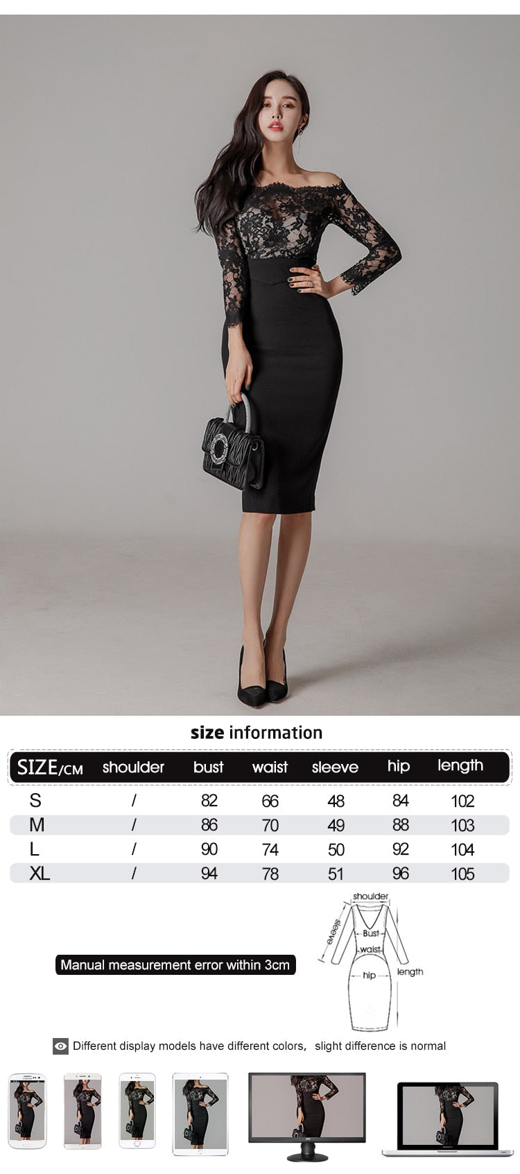 anyfreebie™-new arrival fashion korean spring midi party dress women OL temperament lace perspective sexy off-shoulder holiday pencil dress