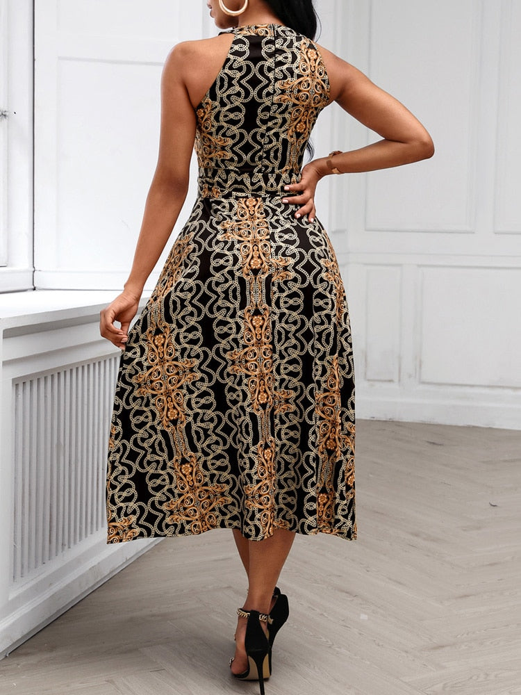 anyfreebie™-Women Fashion Clubwear Elegant Sexy Dress Club  Sleeveless Baroque Print Sleeveless Midi Dress