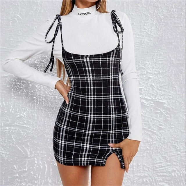 anyfreebie™- Fashion Women Dress Check Dog Tooth Frill Ruffle Pinafore High Waist Bodycon Party Mini Dress Holiday Casual Slim Dress vestidos