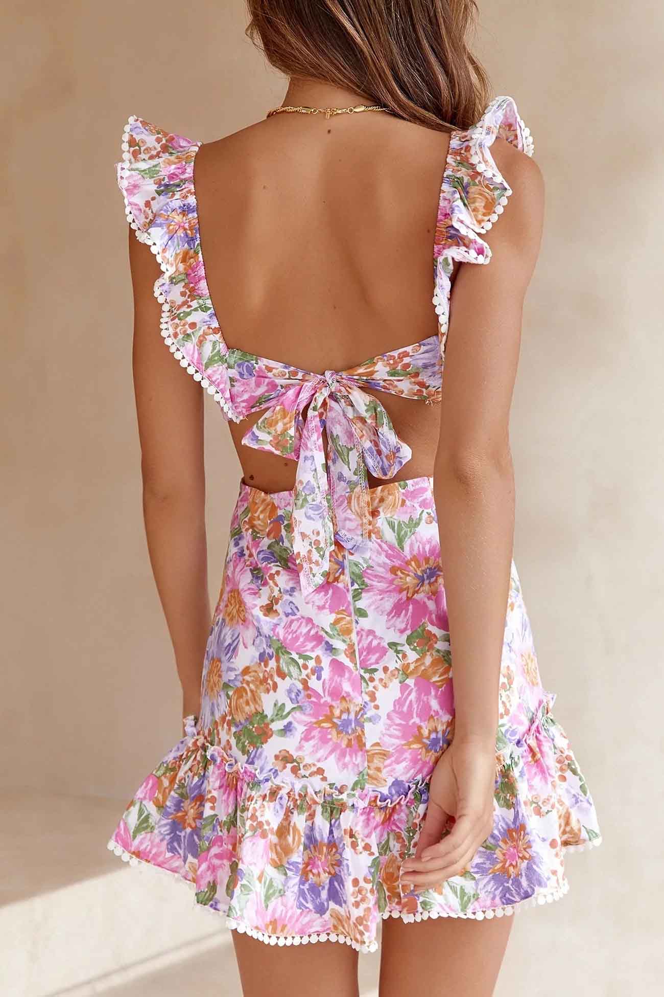 anyfreebie™-Floral Ruffle Back Tie Mini Dress