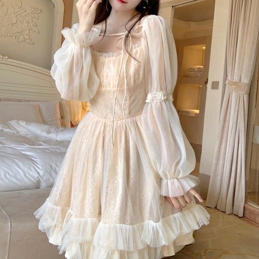 anyfreebie™- Lolita Kawaii Dress Women Casual Long Sleeve Vintage Y2k Mini Dress Female Japanese Style One Piece Dress Korean Autumn