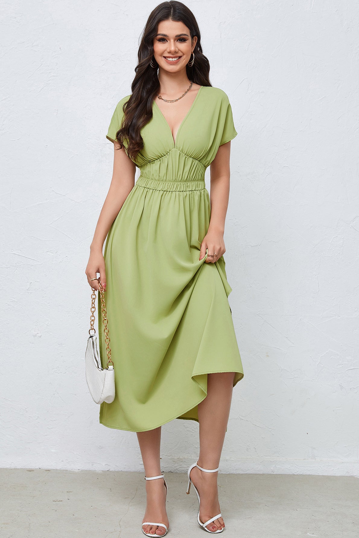 anyfreebie™-V-neck dress backless high waist solid color dress