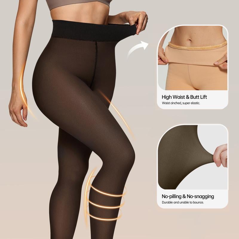 Women's Sheer Fake Translucent High Waisted Thermal Fleece Lined Tights