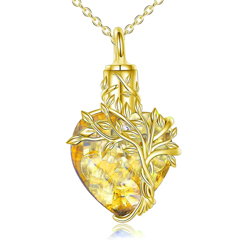 Heart Tree of Life Urn Necklace for Ashes Sterling Silver Cremation Jewelry with Crystal w/Funnel Filler