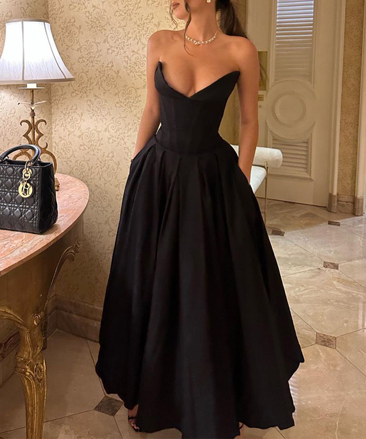 anyfreebie™-Black Solid Color Princess Dress