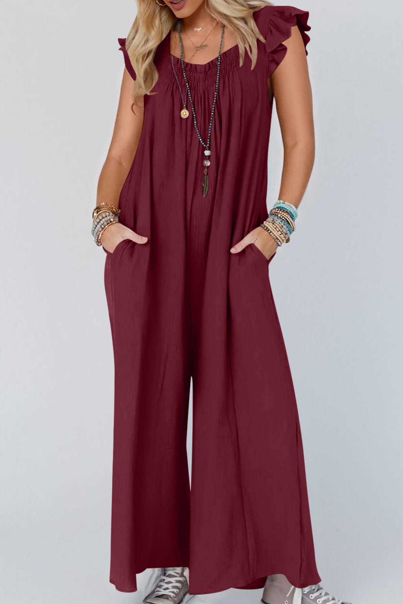 anyfreebie™-Ruffle Sleeve Pocketed Jumpsuits