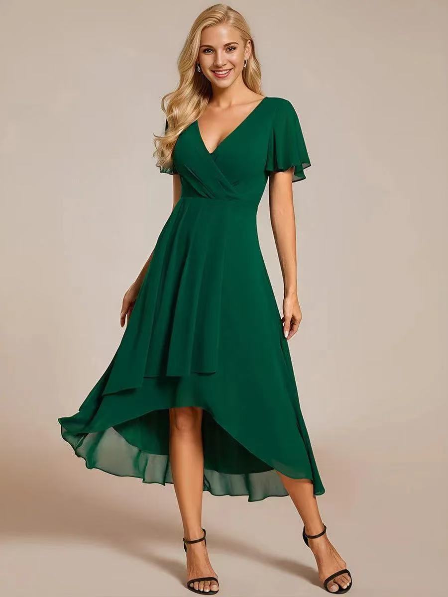 ✨Ruffles Sleeve Pleated V-Neck A-Line Midi Dress (buy two free shipping!!!)
