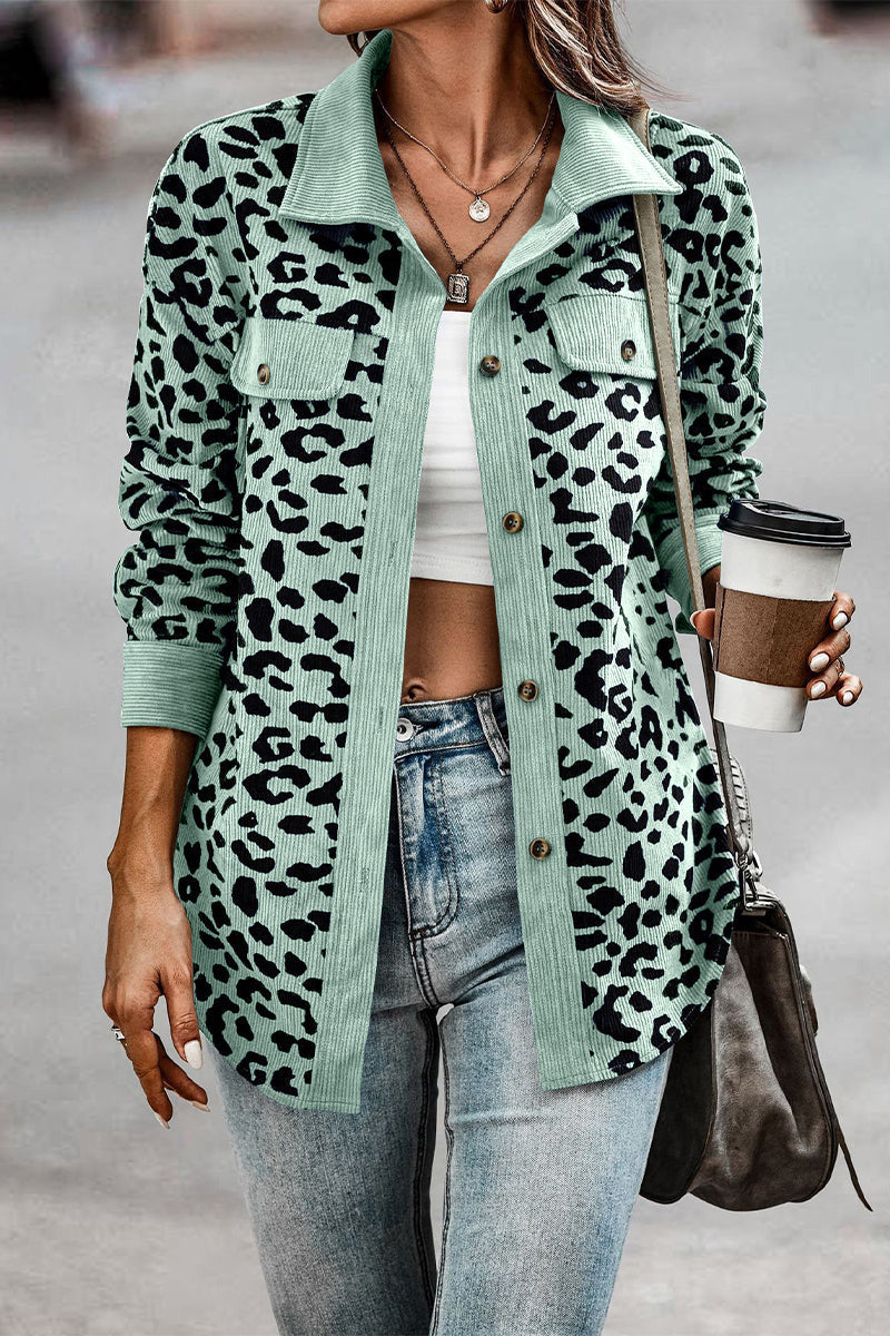 anyfreebie™-Casual Sweet Leopard Pocket Turndown Collar Tops