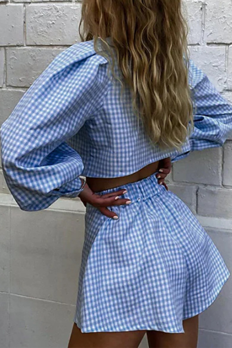 anyfreebie™-Fashion Plaid Patchwork Turndown Collar Long Sleeve Two Pieces(3 colors)