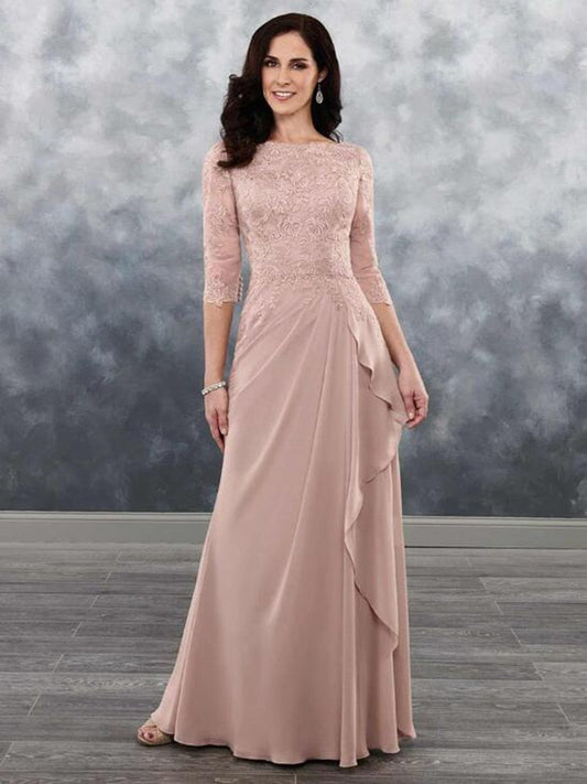 anyfreebie™-Charming On Sale Dusty Rose Mother of the Bride Dresses Lace 2024 Latest Wedding Party Gowns Bateau Neckline with 3/4 Sleeves