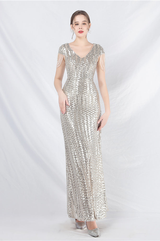 anyfreebie™-Beaded sequined long A-line evening gown