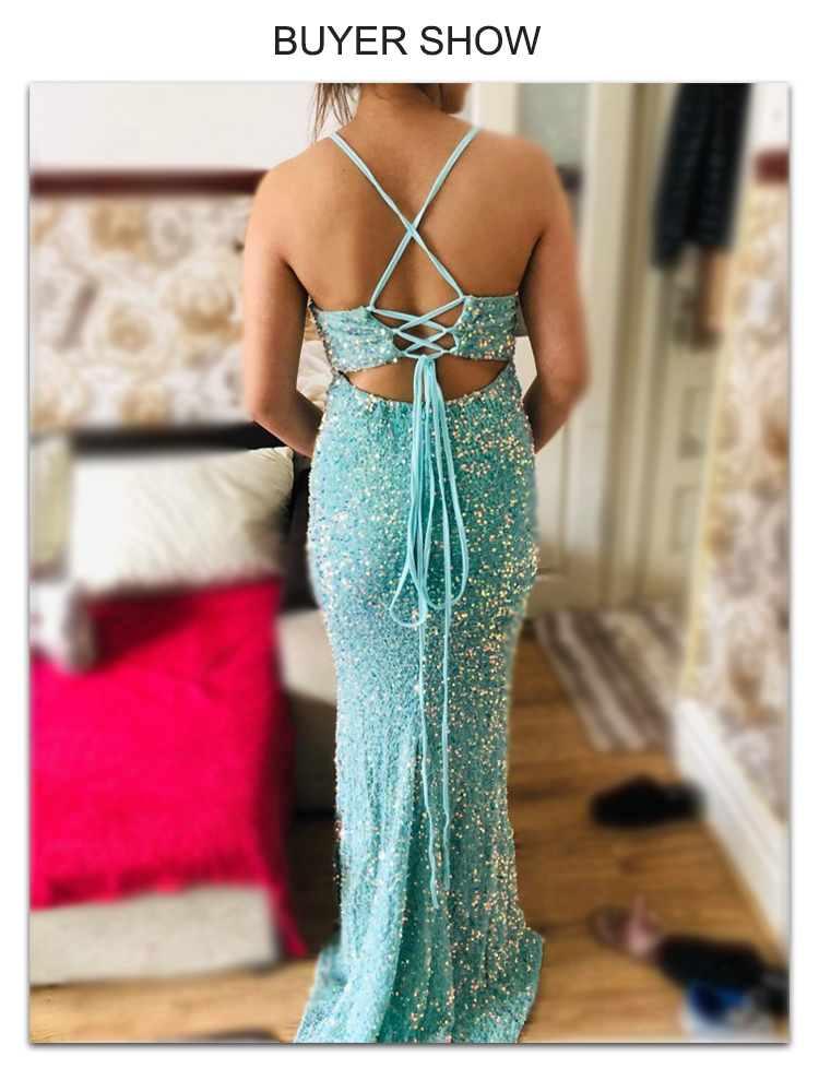 anyfreebie™-Luxury Mint Sequin Slip Lace Up Long Cocktail Party Dress Backless Hollow Out Velvet V Neck Maxi Gown Celebrity Women Summer