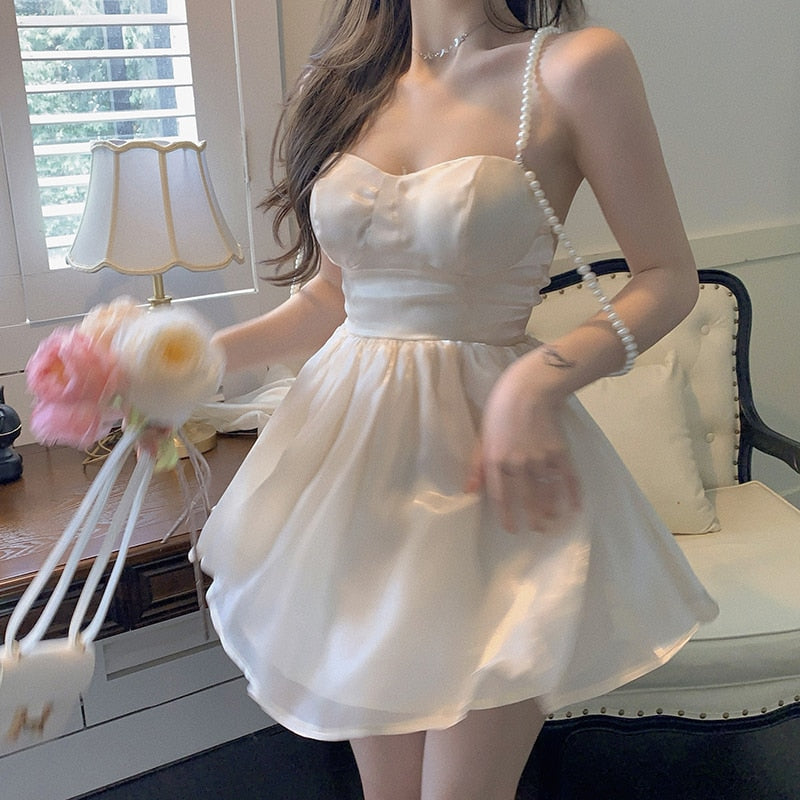 anyfreebie™-Summer Sexy Mini Sweet Dress Women Korean High Waist Strapless Elegant Dress Japanese Backlesss High Wasit Party Casual Dress