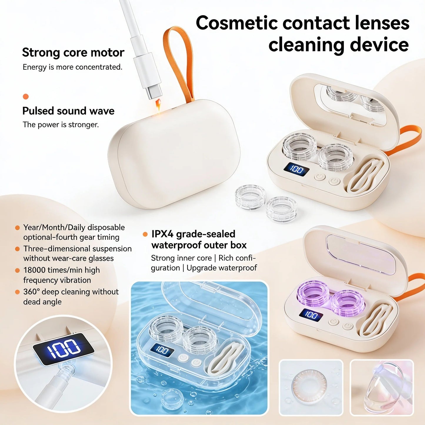 Ultrasonic Rechargeable Contact Lens Cleaner Case with Mirror✨