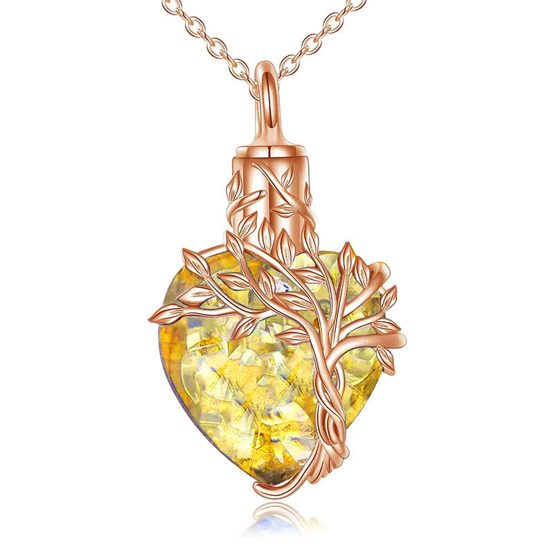 Heart Tree of Life Urn Necklace for Ashes Sterling Silver Cremation Jewelry with Crystal w/Funnel Filler
