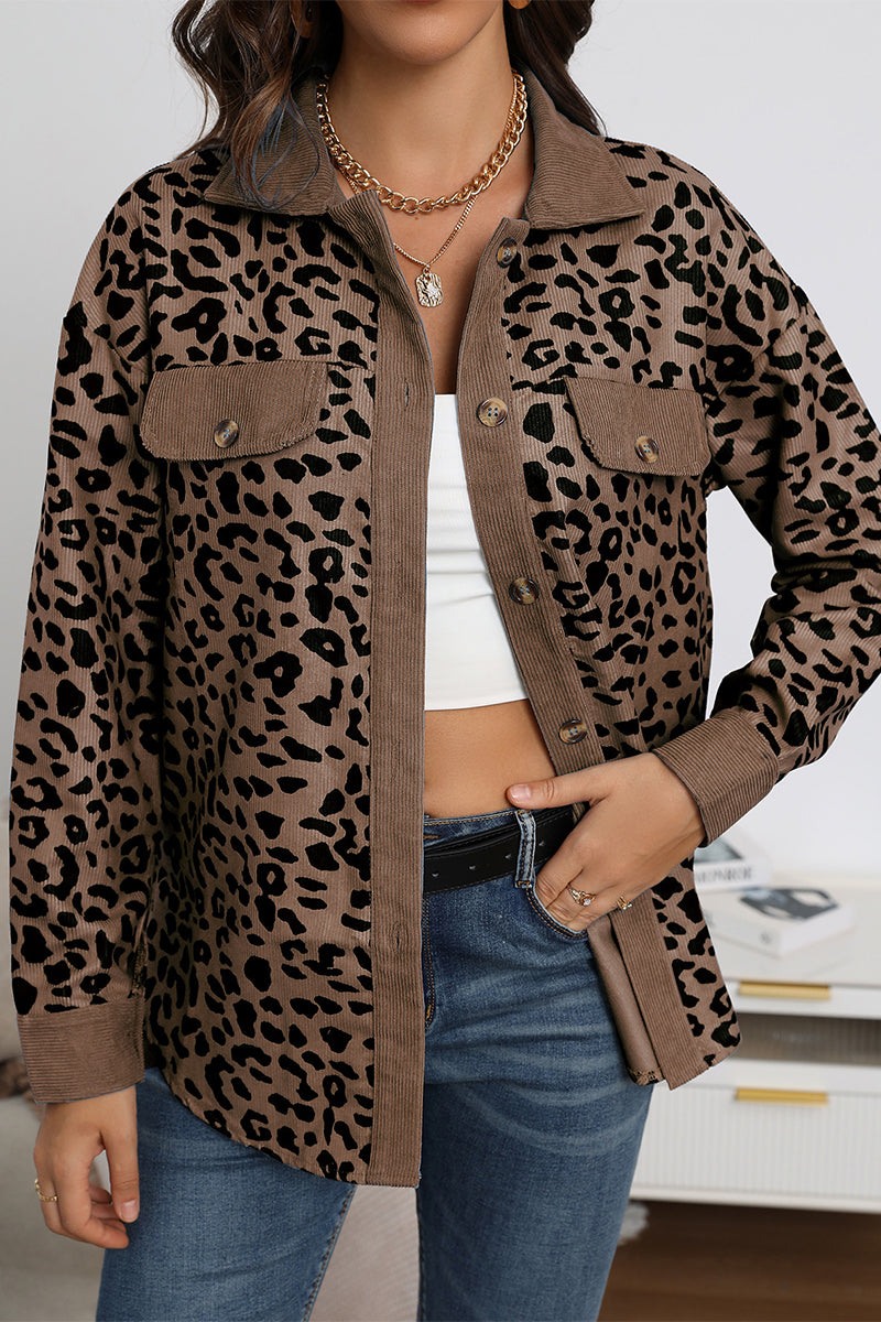 anyfreebie™-Casual Sweet Leopard Pocket Turndown Collar Tops