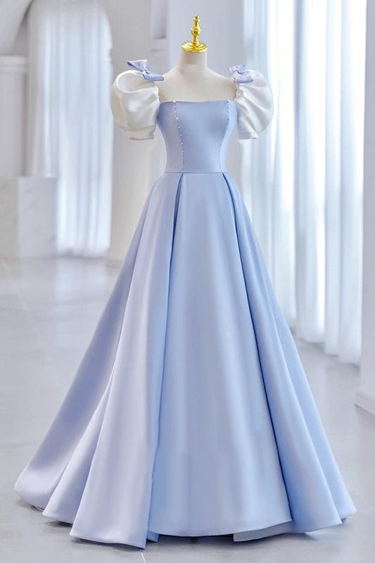 anyfreebie™-Runaway Princess blue puff sleeve evening dress