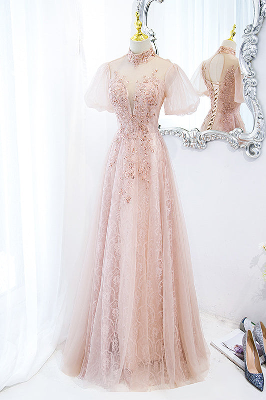 anyfreebie™-Pink lace evening gown