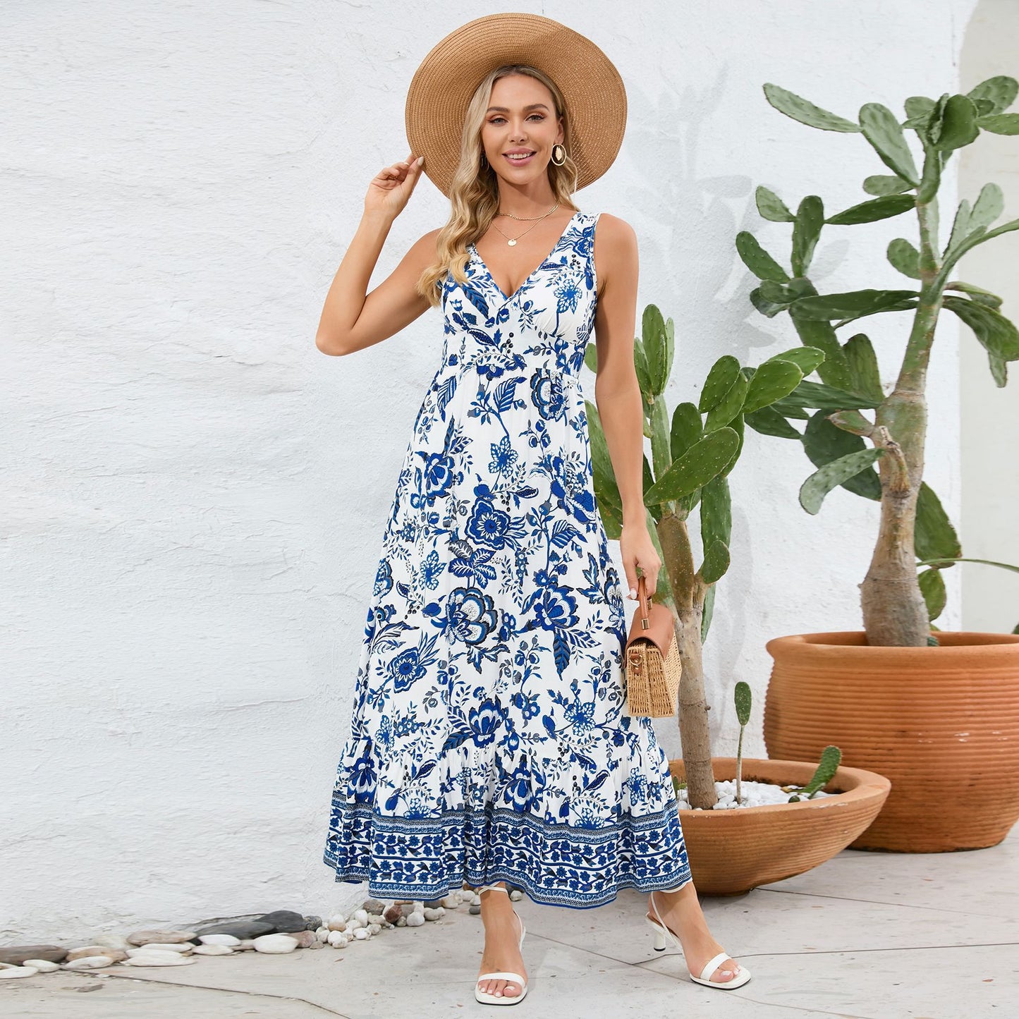 anyfreebie™-Vintage Floral Print Summer Maxi Dress