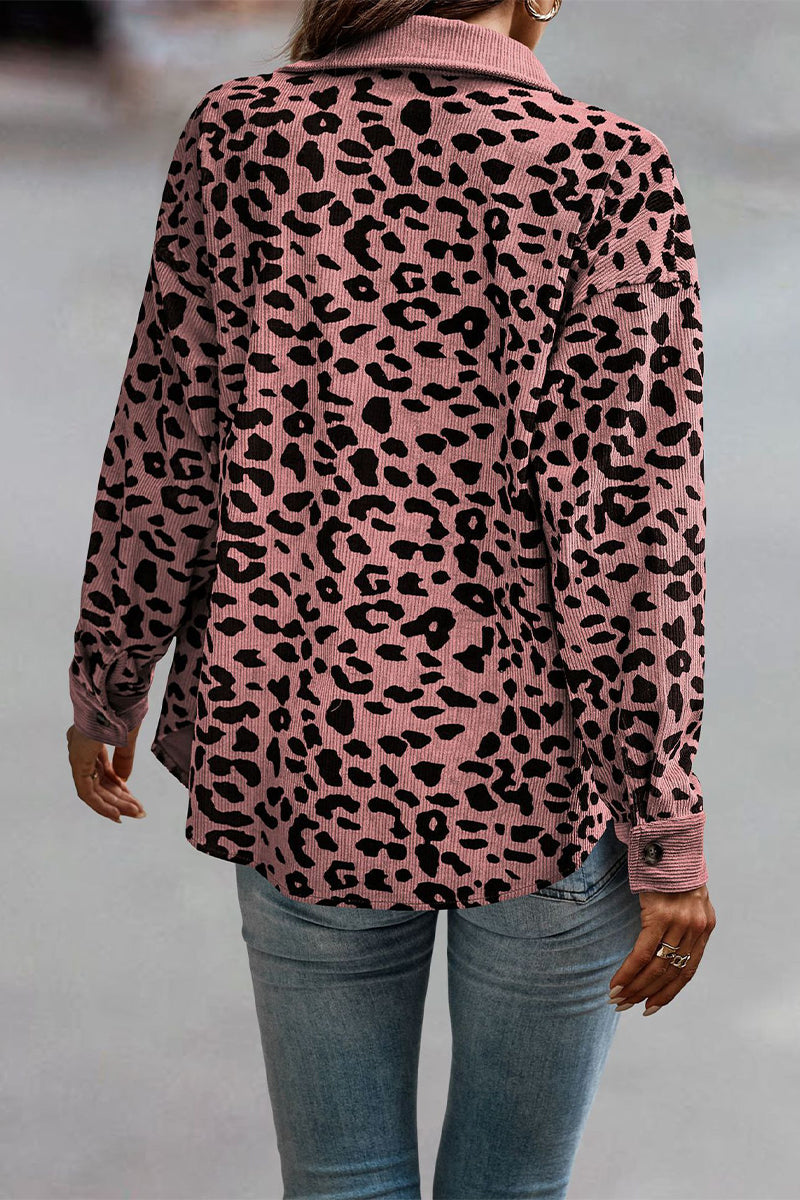 anyfreebie™-Casual Sweet Leopard Pocket Turndown Collar Tops