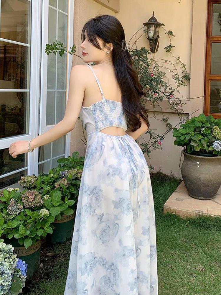 anyfreebie™- Lady Summer Backless Beach Sexy Dress Ladies Slip Holiday Chiffon Sundress Women High Waist Sleeveless Slim Sweet Dress Midi New