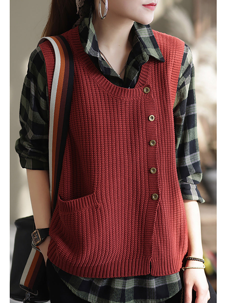 anyfreebie™-Plus Size Women Spring Knitted Button Sleeveless Vest Waistcoat Sweater