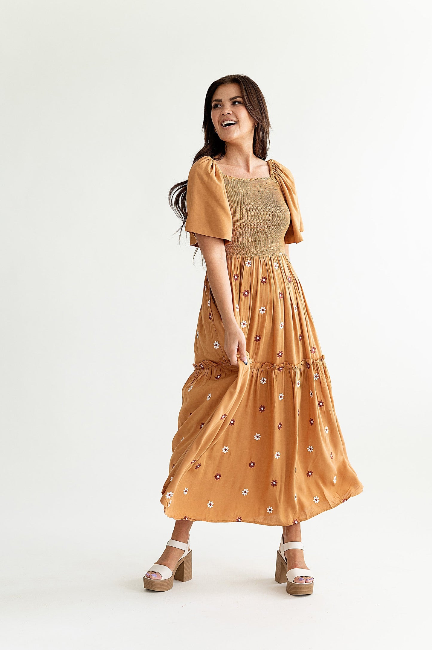 loveedsTM-Clementine Embroidered Dress in Camel