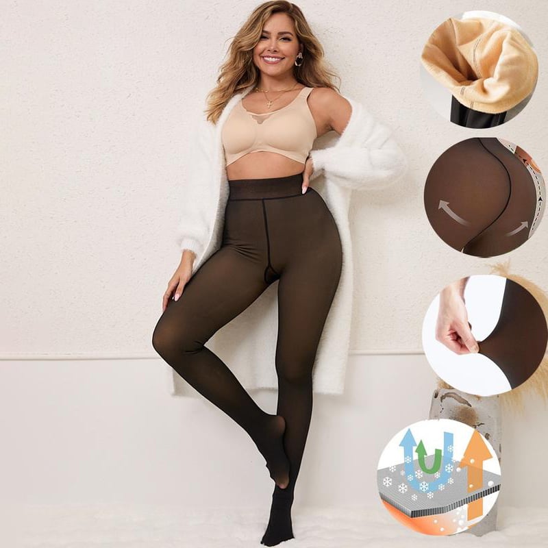 Women's Sheer Fake Translucent High Waisted Thermal Fleece Lined Tights