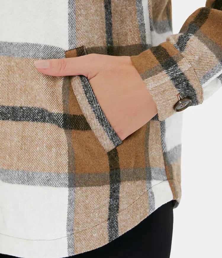🔥Women's Plaid Button Down Fleece Lined Hooded Jackets Warm Coat