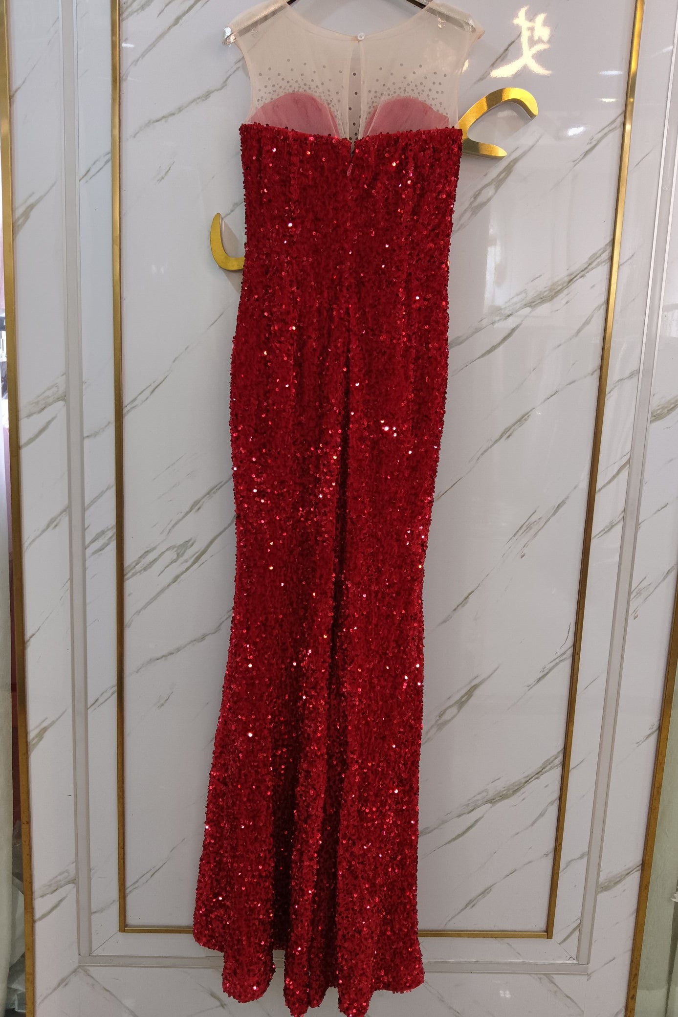 anyfreebie™-New red velvet composite heavy sequin dress-vx