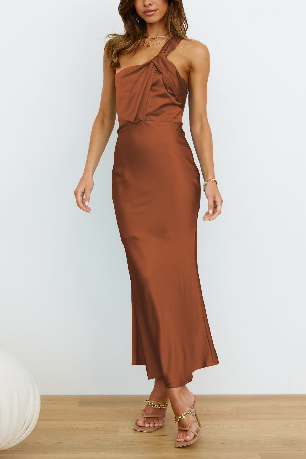 anyfreebie™-Elegant one-shoulder satin bridesmaid dress with slim fit