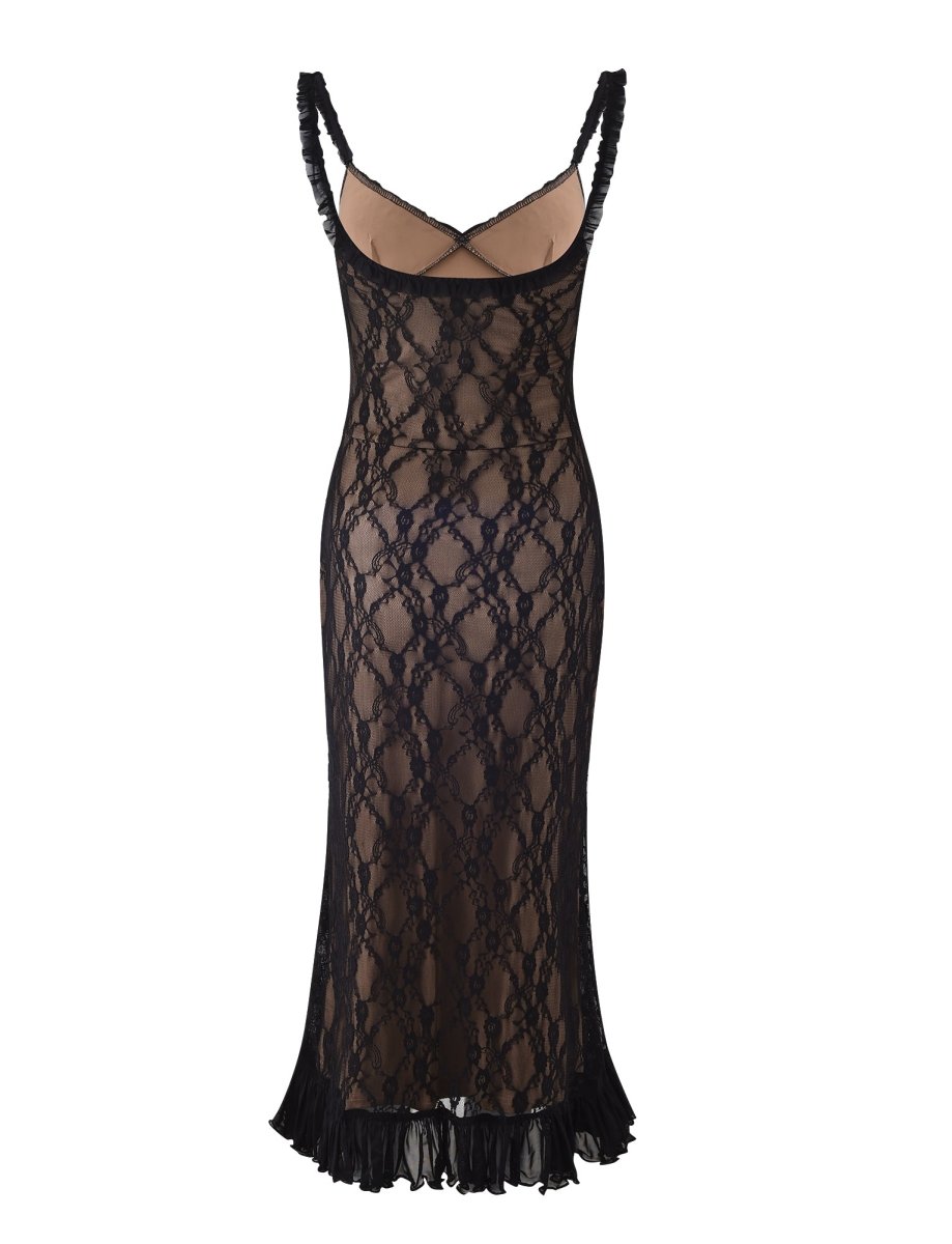 anyfreebie™-Elegant lace mesh patchwork suspender dress