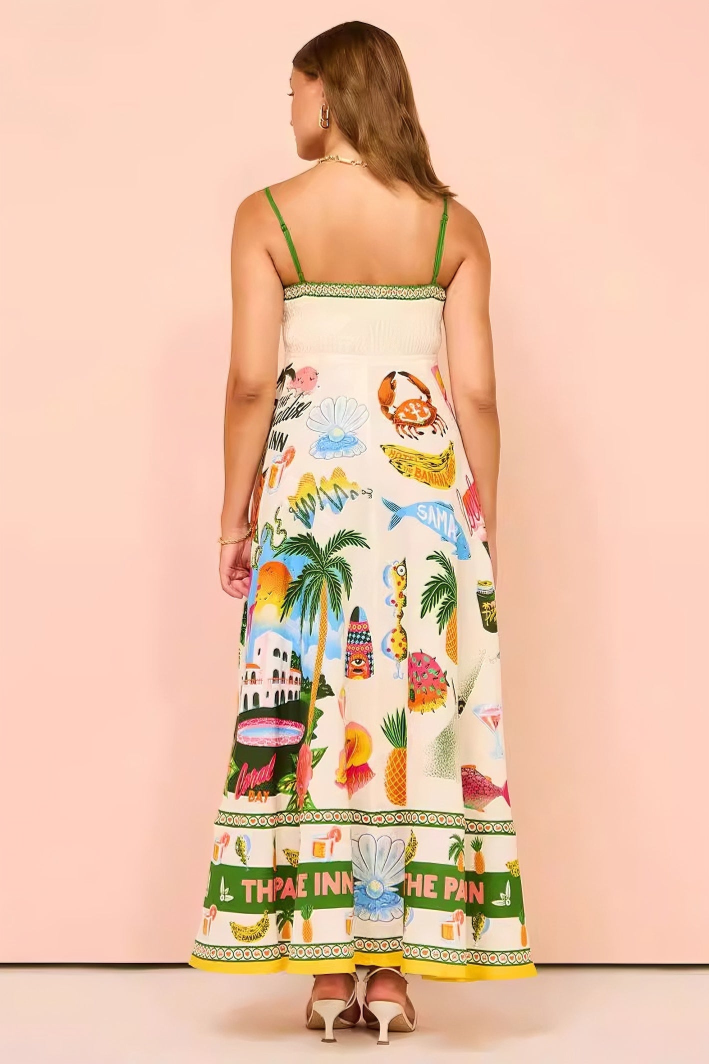 anyfreebie™-Sling graffiti print sleeveless full skirt dress