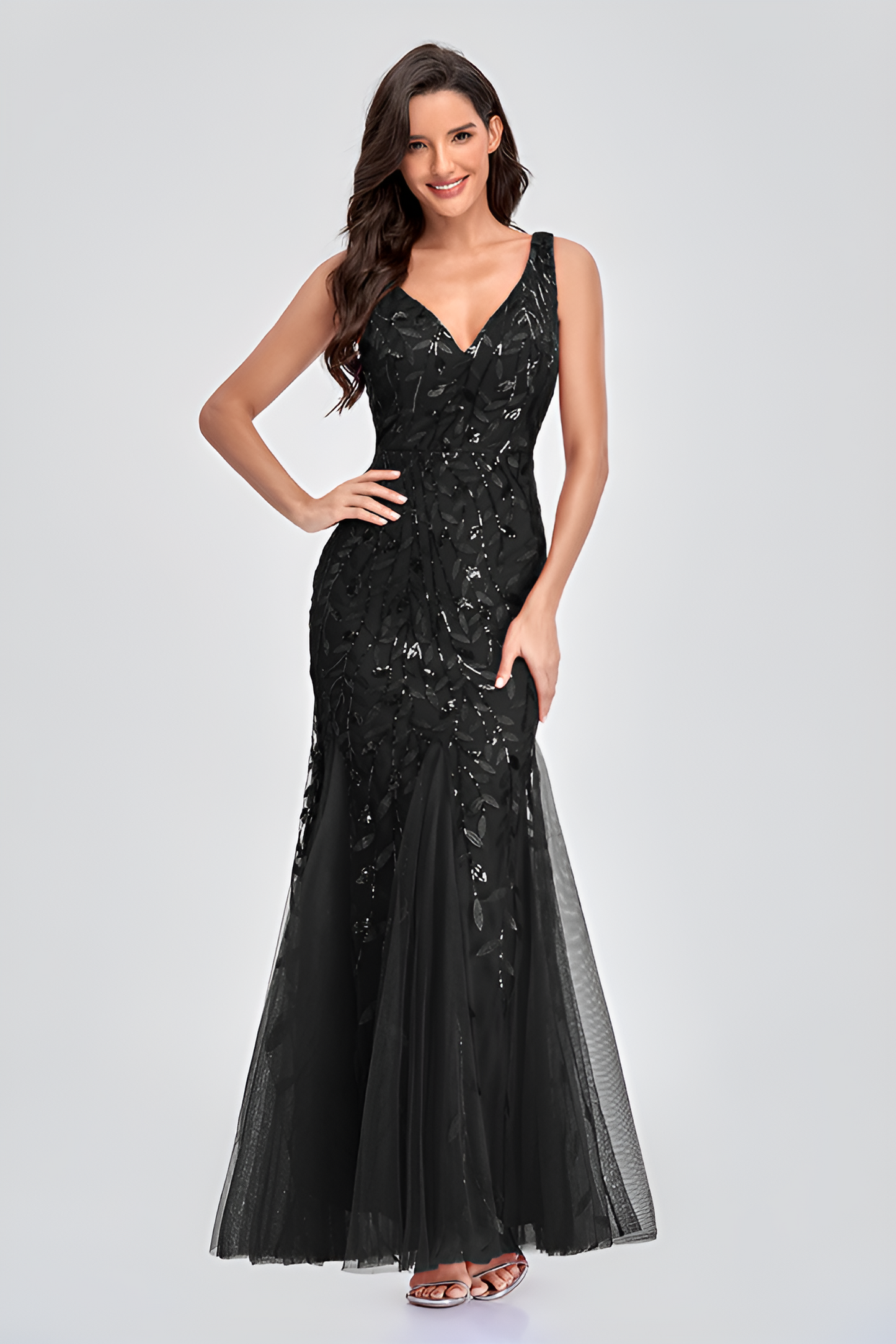 anyfreebie™-Evening dress v-neck tulle embroidered sequin sexy mermaid ball gown