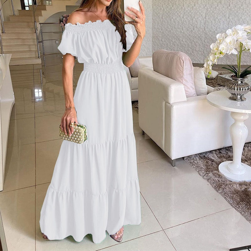 anyfreebie™-Summer Loose Long Dress Women Casual Elegant Ruffle Halter Sleeveless Female Party Outfits Beach Maxi Dresses Green Tie-Up Robe