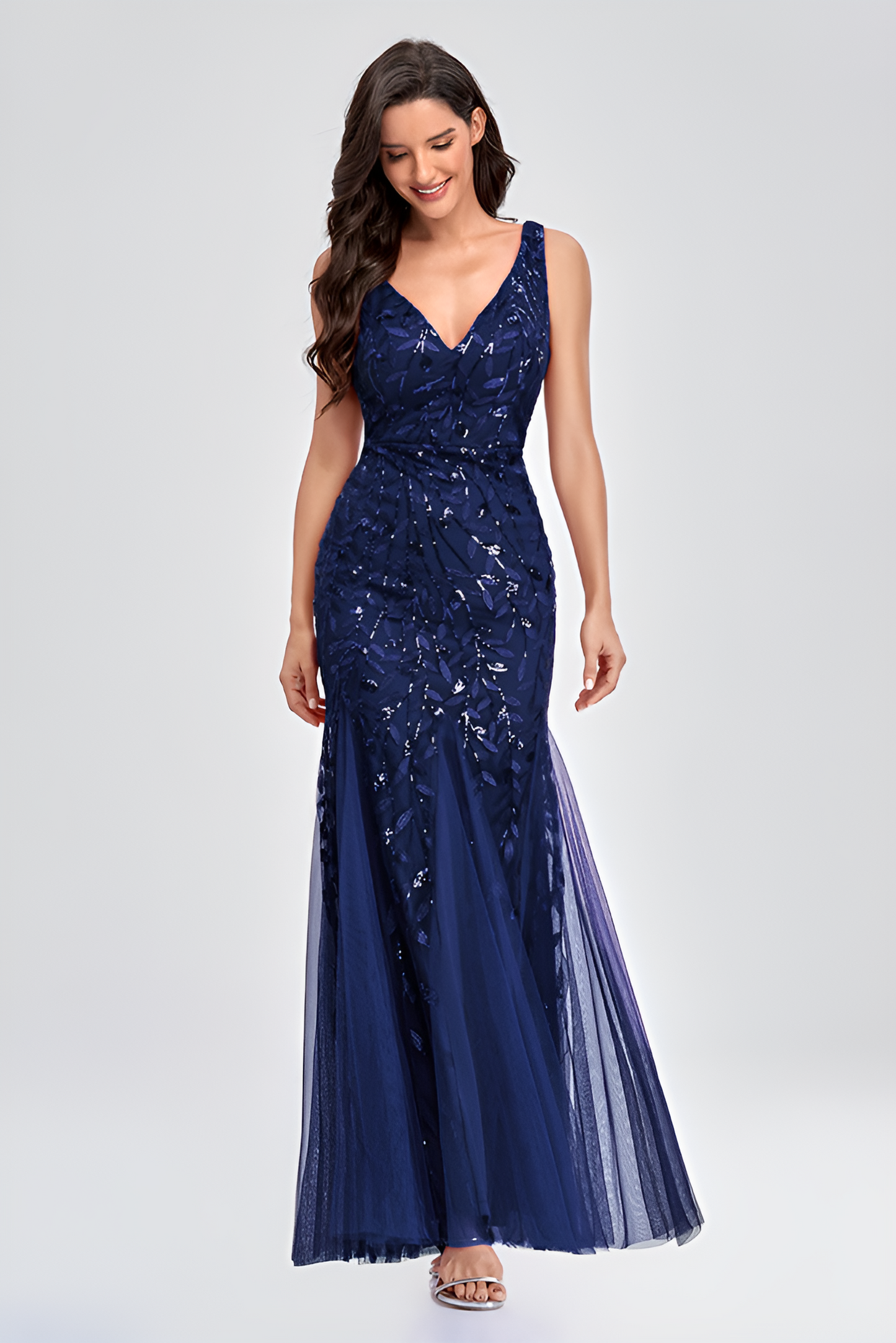 anyfreebie™-Evening dress v-neck tulle embroidered sequin sexy mermaid ball gown