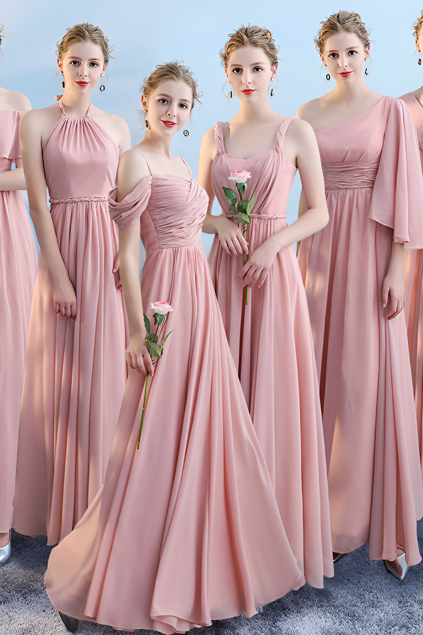 anyfreebie™-Bridesmaid dress annual party banquet pink evening dress