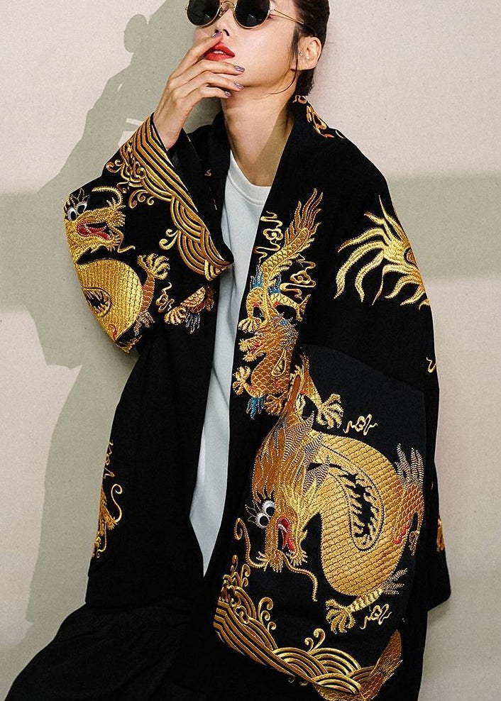 anyfreebie™-Gold Painted Dragon Oversized Cotton Cardigan Jacket