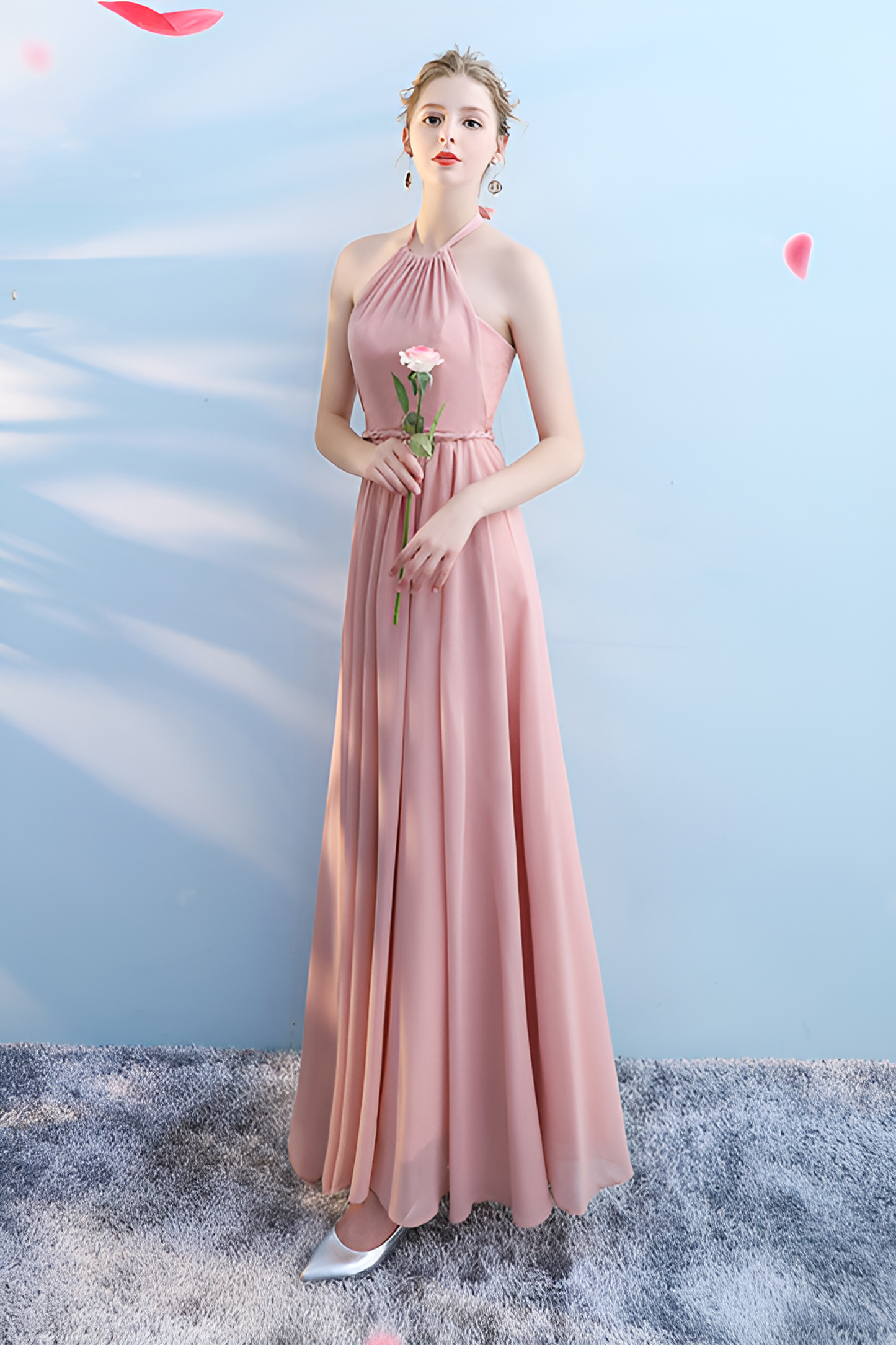 anyfreebie™-Bridesmaid dress annual party banquet pink evening dress