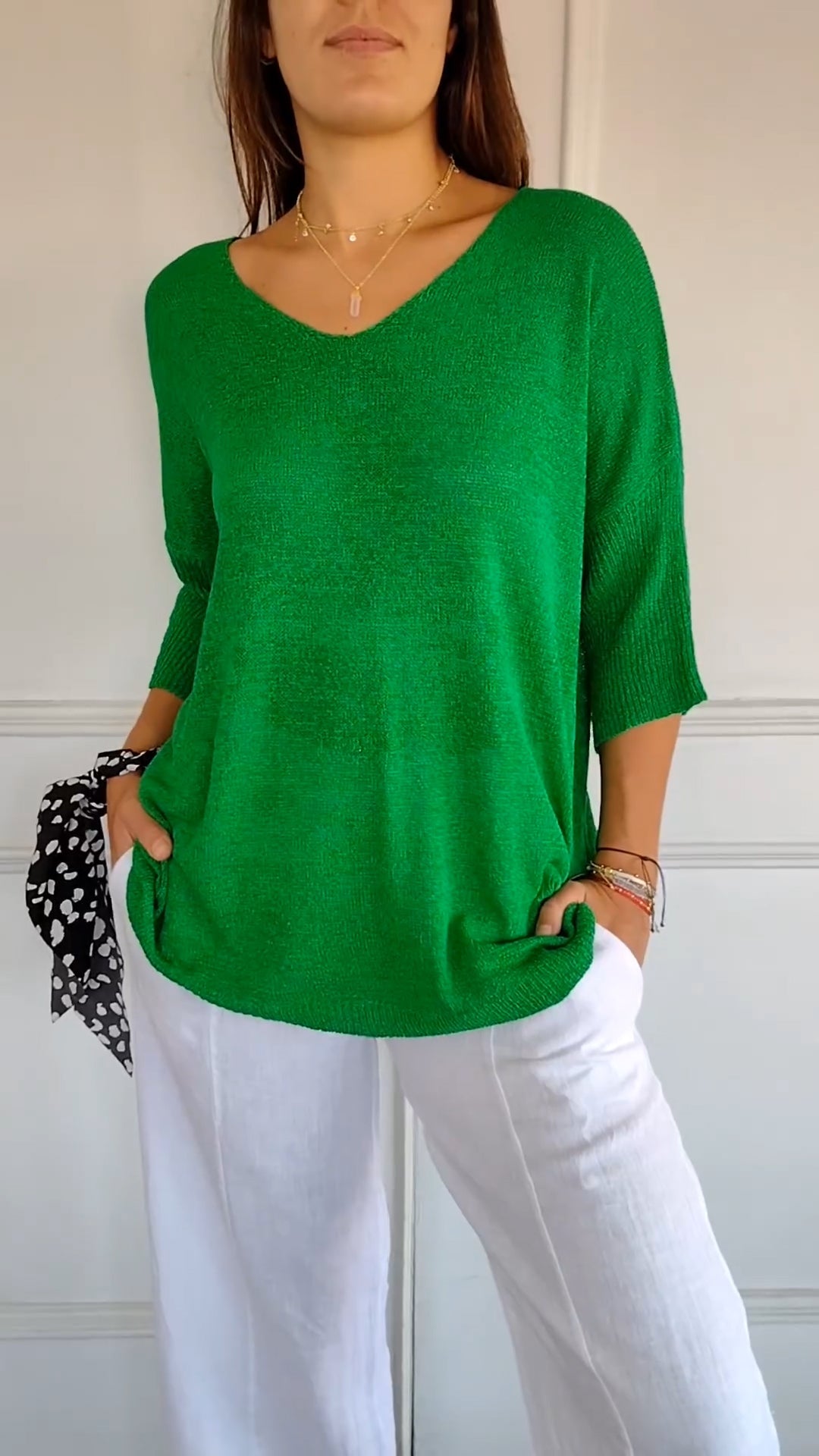 anyfreebie™-Solid Color Knitted V-neck Top