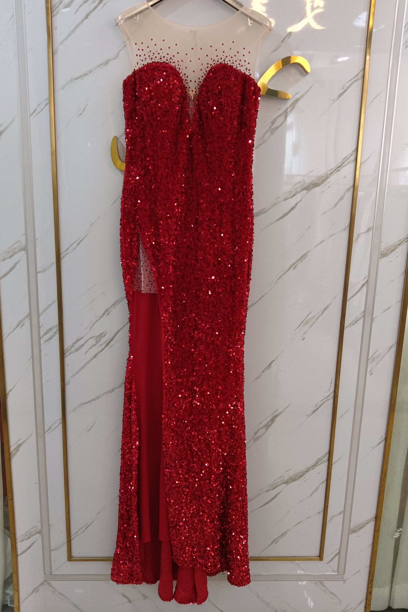 anyfreebie™-New red velvet composite heavy sequin dress-vx