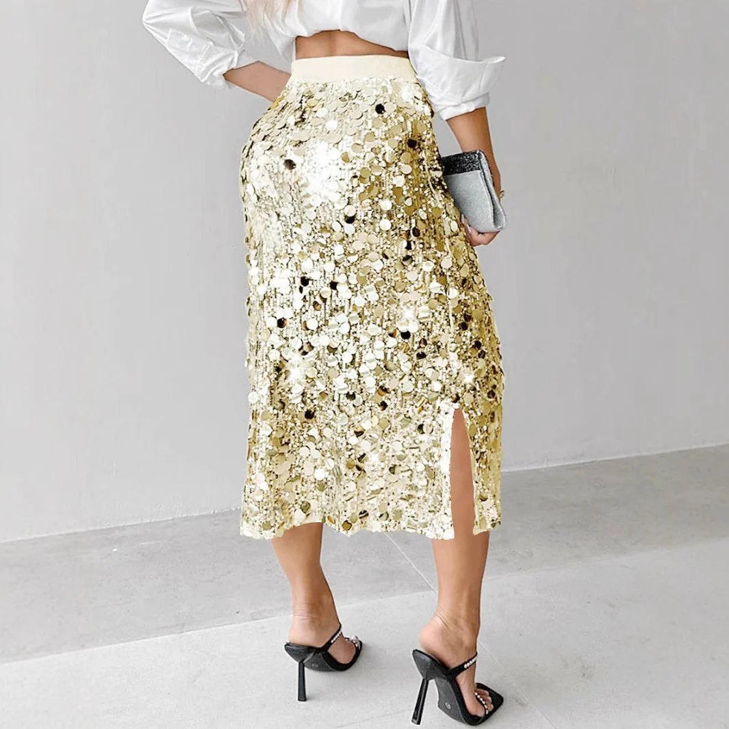 👍✨Women's Glitter Sequins Midi Skirt