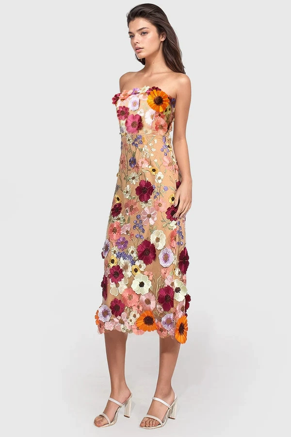 anyfreebie™-Heavy Embroidered 3D Flower Tube Dress-vx