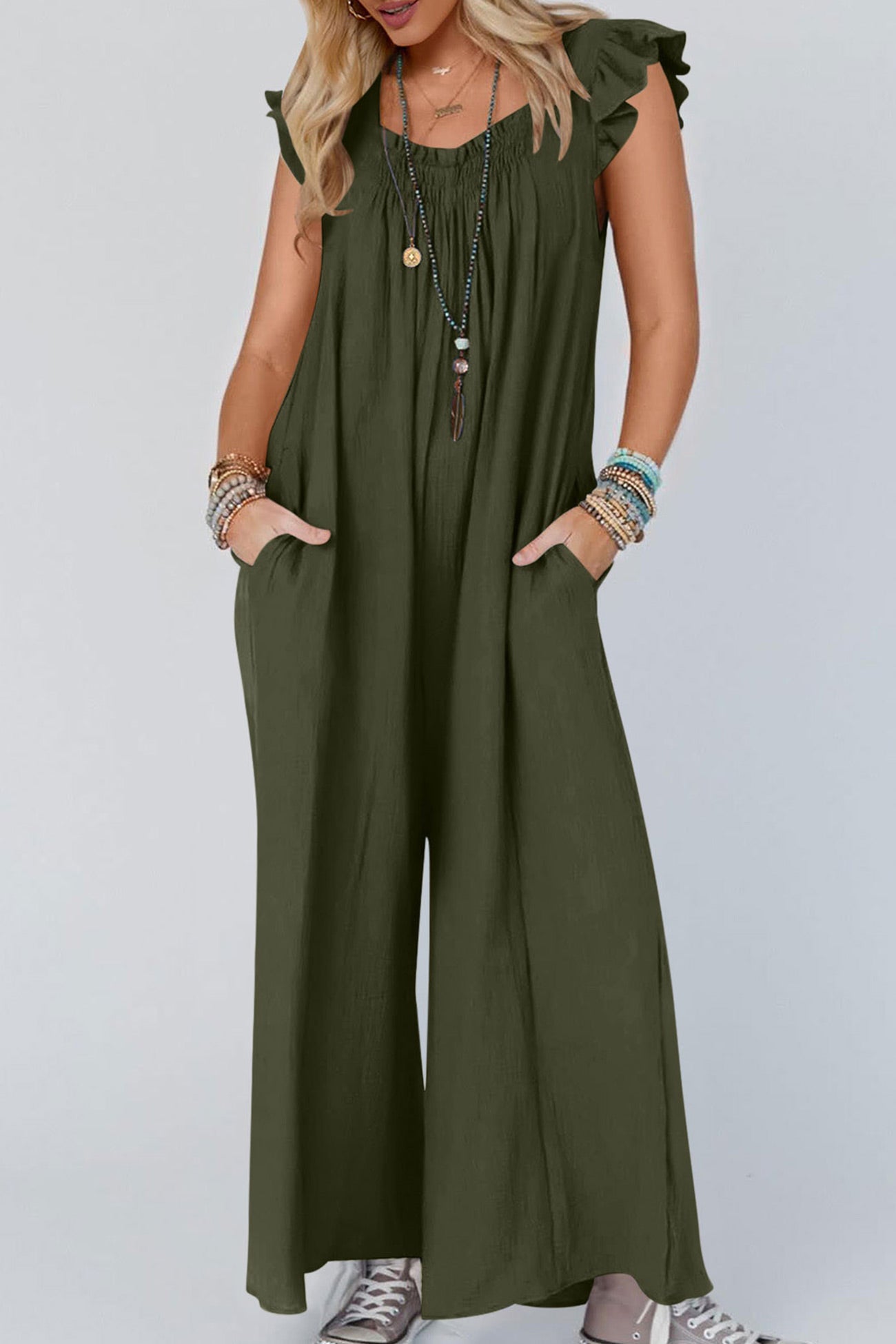 anyfreebie™-Ruffle Sleeve Pocketed Jumpsuits