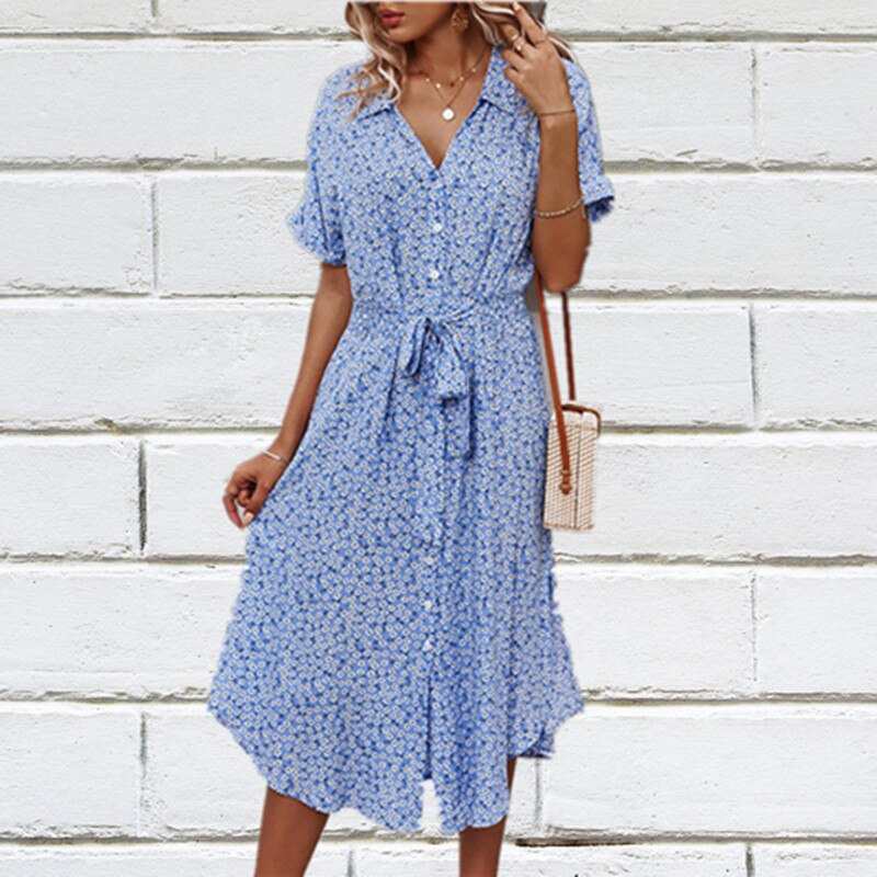 anyfreebie™-2024 Summer Puff Sleeve Long Dress Women Elegant Printed V-Neck Maxi Dresses Boho Drawstring Loose Holiday Beach Dress