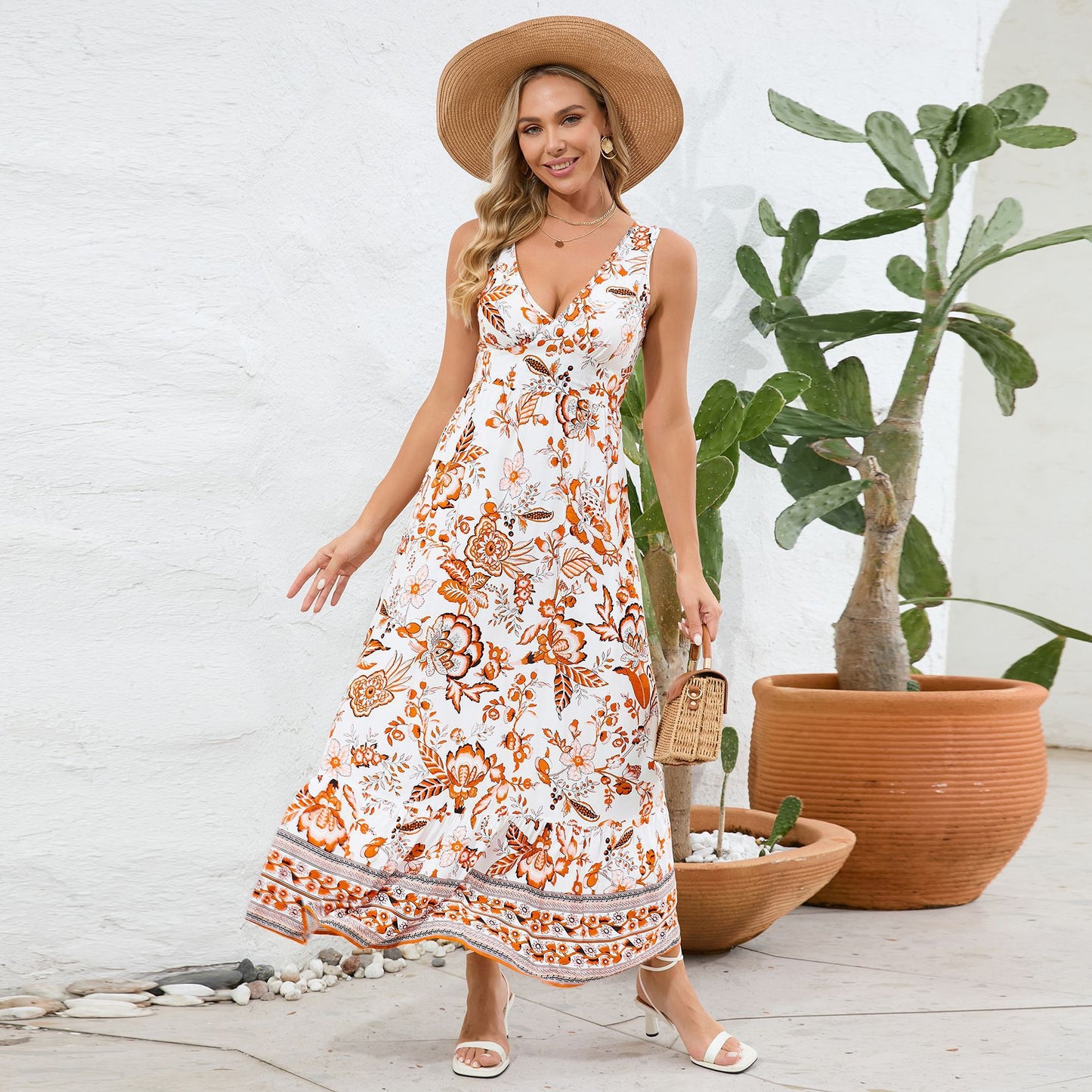 anyfreebie™-Vintage Floral Print Summer Maxi Dress