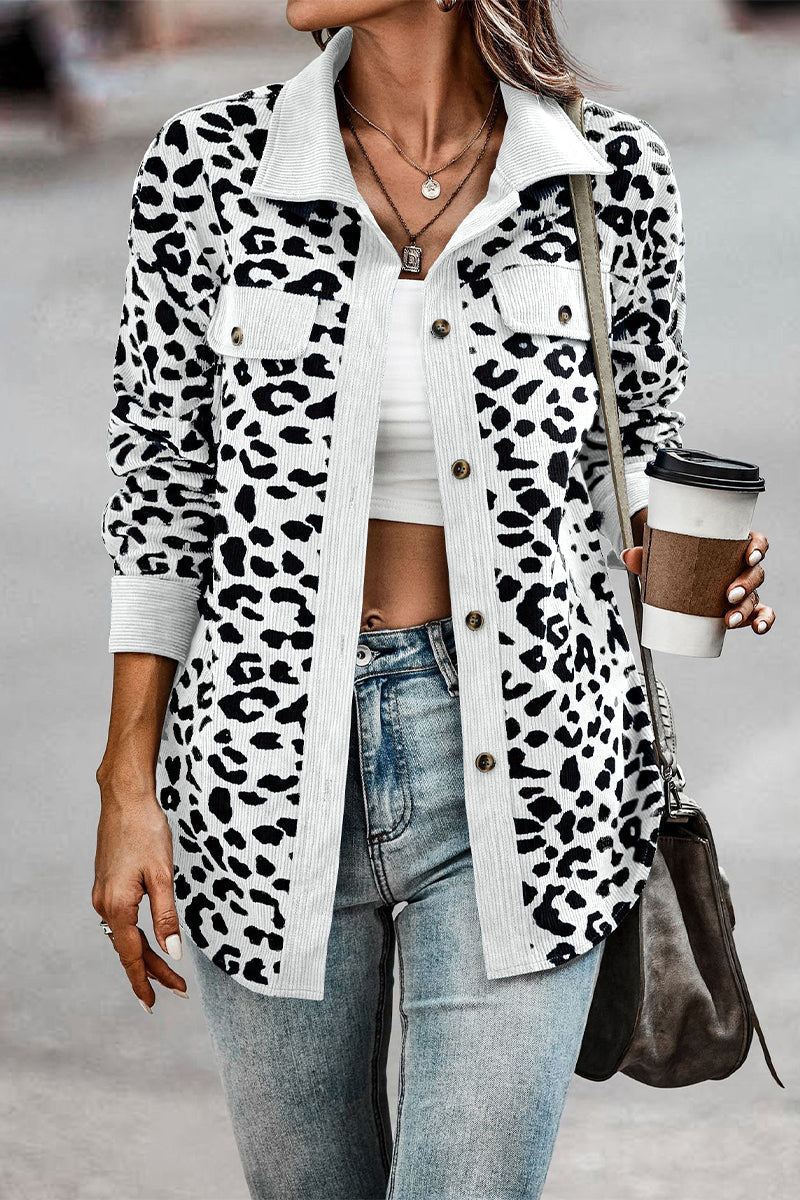 anyfreebie™-Casual Sweet Leopard Pocket Turndown Collar Tops