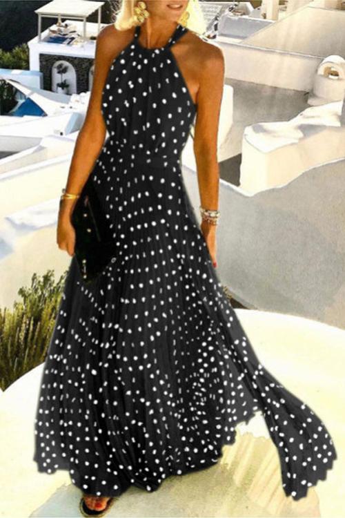 anyfreebie™- Dot Halter Neck Maxi Dress