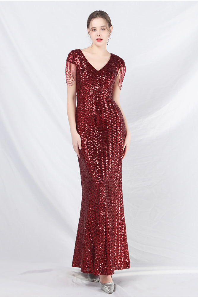 anyfreebie™-Beaded sequined long A-line evening gown