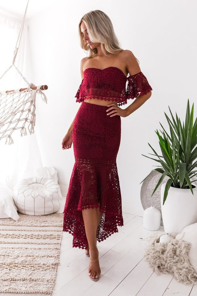 anyfreebie™-Strapless and backless elegant lace two-piece dress